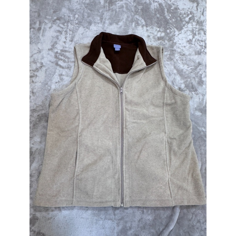 Laura Scott Vest Womens XL Beige Brown Fleece Full Zip Recycled Warm Cozy Layer